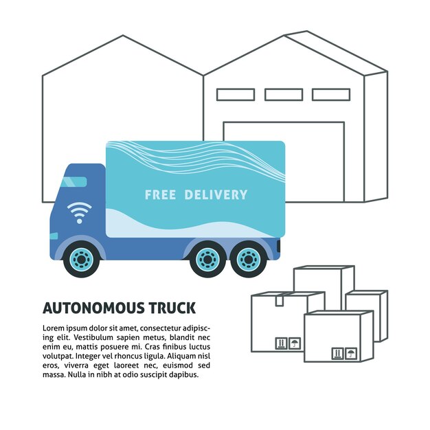 自動運転トラックと倉庫の建物のバナー