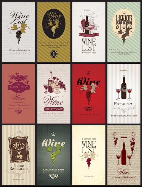 Vector banner with set of business cards on wine