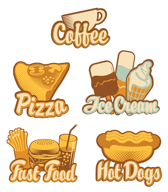 Banner with set of fast food labels