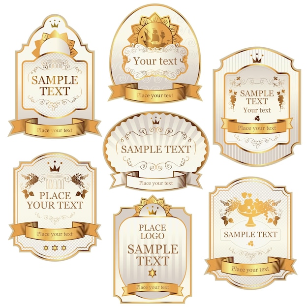 banner with set of labels beige gold color