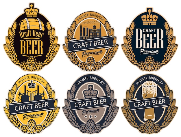 banner with set of labels for craft beer of private brewery