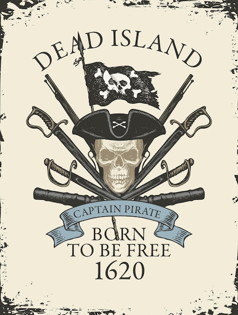 banner with skull, crossed sabers, pirate flag