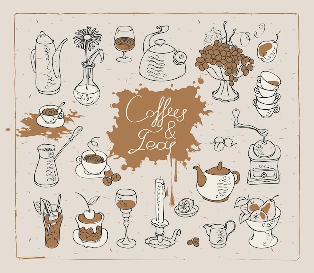 Vector banner with tea and coffee icons