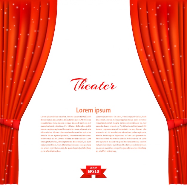 Vector banner with theater stage and red theater curtain.