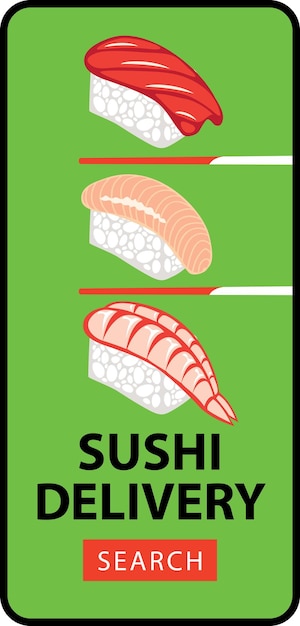 banner with various sushi and chopsticks