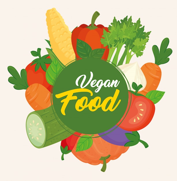 Vector banner with vegetables, concept vegan food, frame circular with vegetables