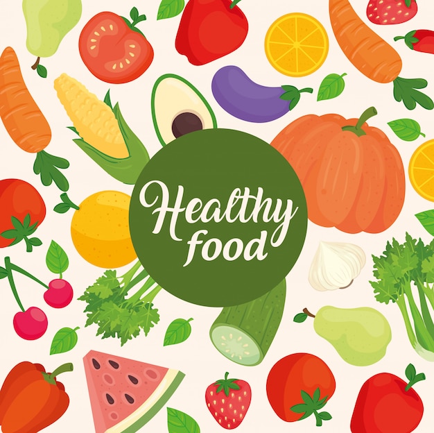 Banner with vegetables and fruits, concept healthy food 