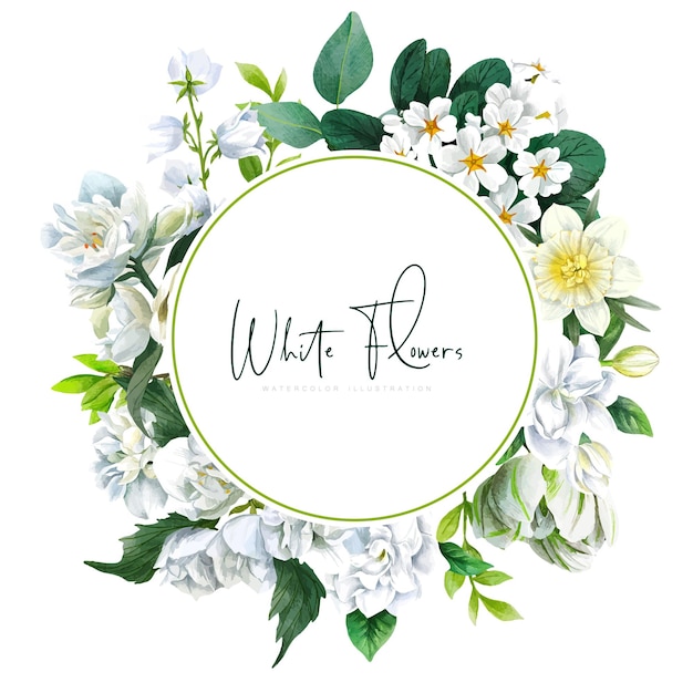 Banner with white flowers hand drawn vector