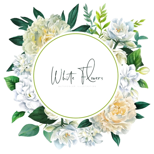 Banner with white flowers hand drawn vector