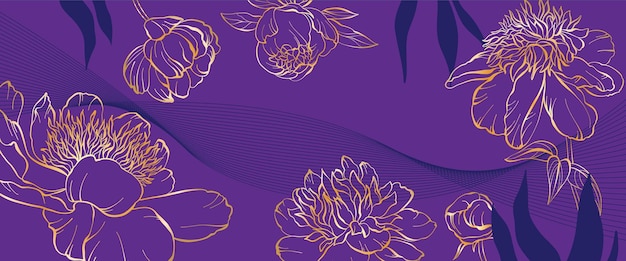Banner with with golden flowers tulipsEngraving hand drawn floral background is a beautiful