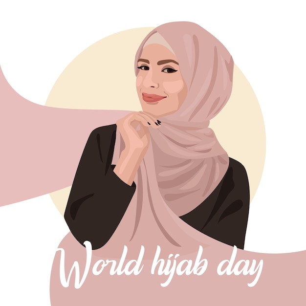 The banner of the World Hijab Day A Muslim woman in a hijab Arab woman 1 February Happy World Women