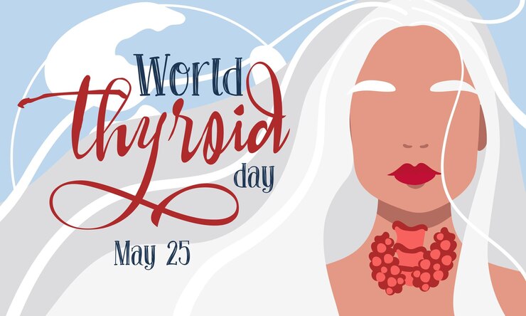 Vector banner for world thyroid day which is celebrated on may 25 the thyroid gland and trachea depicted