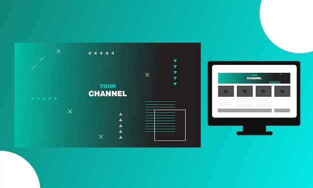 Vettore banner per canale youtube con computer