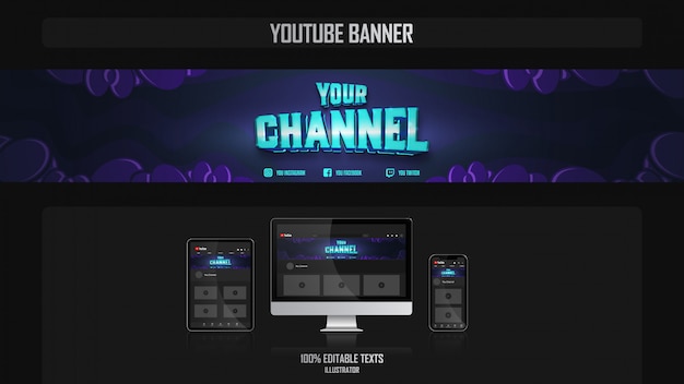 Vector banner for youtube channel with gamer concept