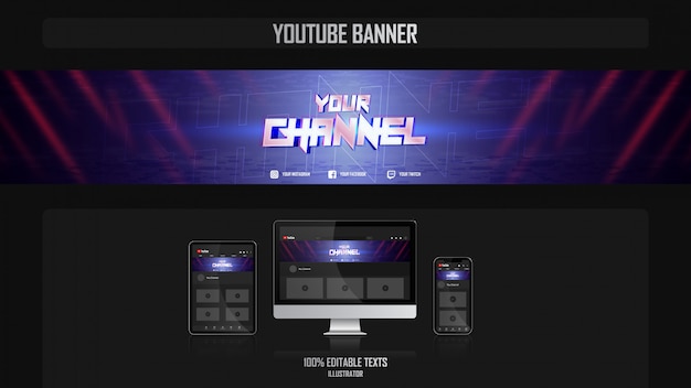 Banner for youtube channel with gamer concept