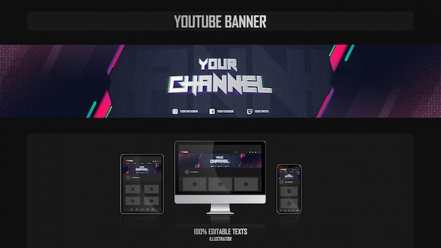 Vector banner for youtube channel with gamer concept