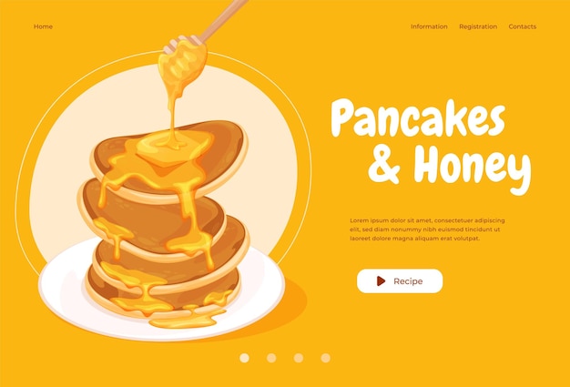 Banner zelfgemaakte pannenkoeken met jam Een heerlijk stevig ontbijt Gebakken pannenkoeken Vectorillustratie