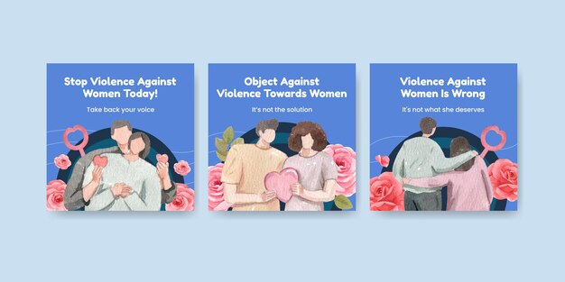 Bannermalplaatje met stop geweld tegen vrouwen in aquarelstijl