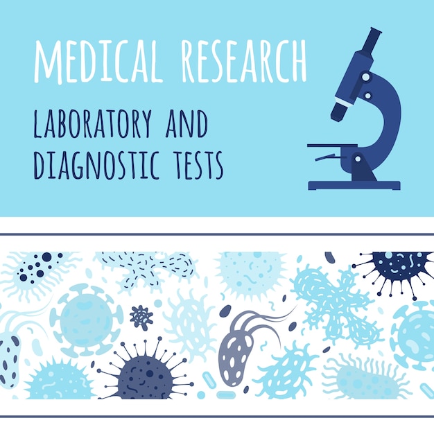 Vector bannerontwerp met microscoop en kiemen