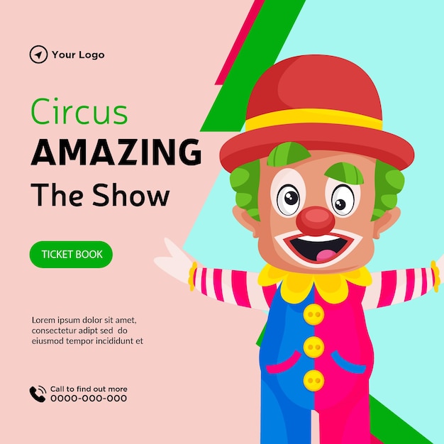 Bannerontwerp van circus geweldige show cartoon stijl illustratie