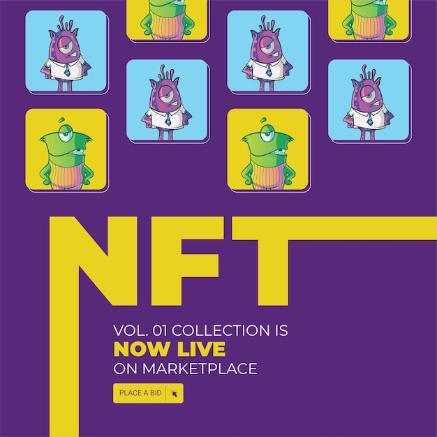 Bannerontwerp van de NFT-collectie is nu live in de cartoonstijlsjabloon van Marketplace