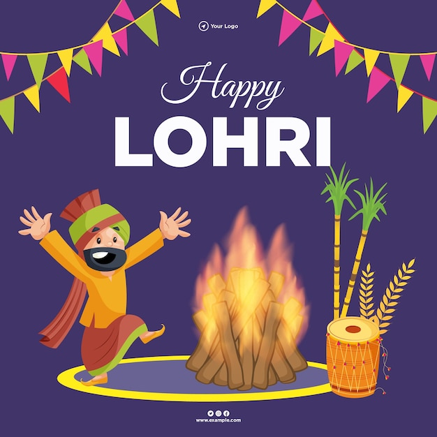 Bannerontwerp van happy lohri festival cartoon stijlsjabloon