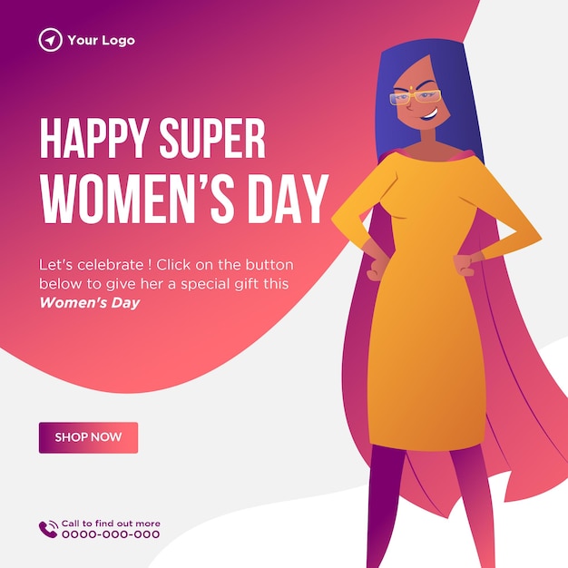 Bannerontwerp van happy super women's day-sjabloon