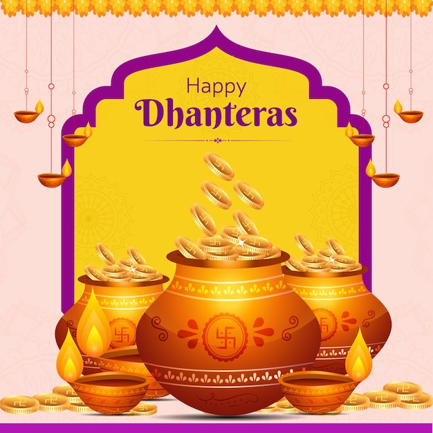 Bannerontwerp van het grootste verkoopsjabloon van het Indiase festival Happy Dhanteras