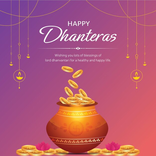 Vector bannerontwerp van het indiase festival happy dhanteras-sjabloon