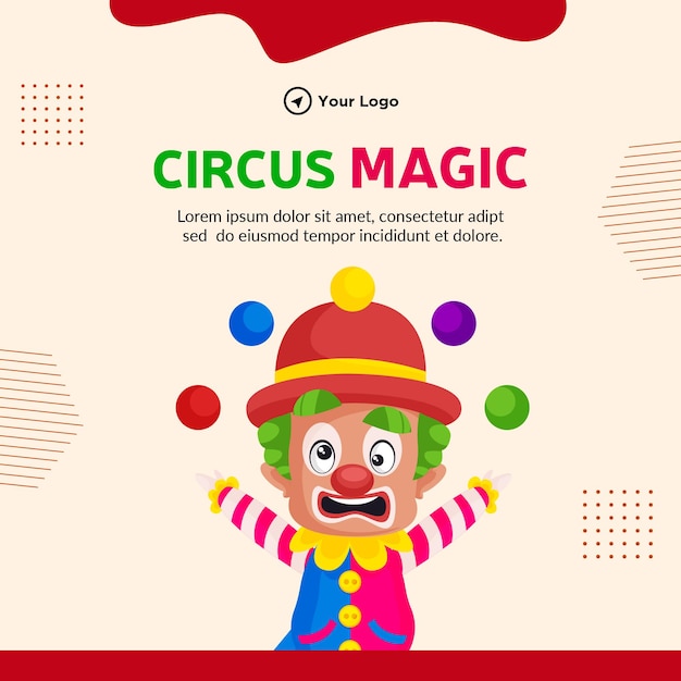 Bannerontwerp van illustratie in circus-magische cartoonstijl