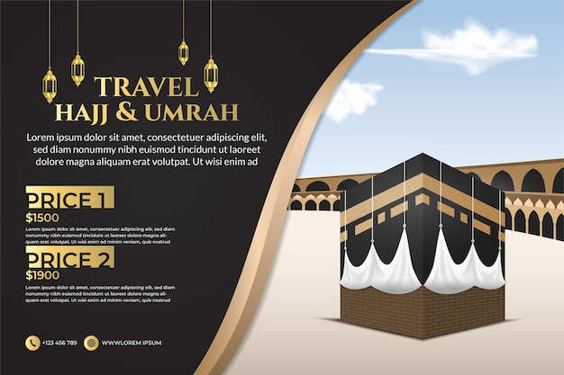 Vector bannerpakket hajj umrah en reissjabloon