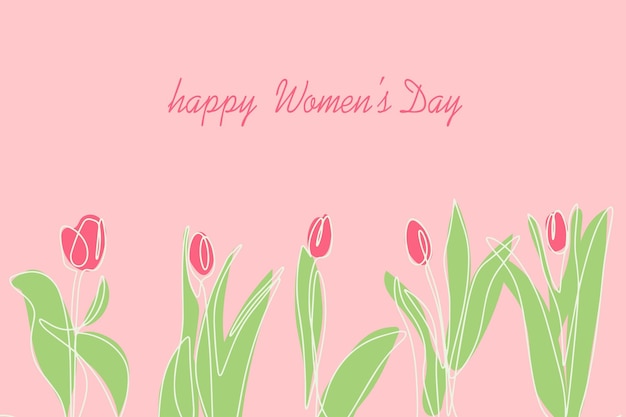 Bannerpostcard with International Women's Day Festive illustration with tulips