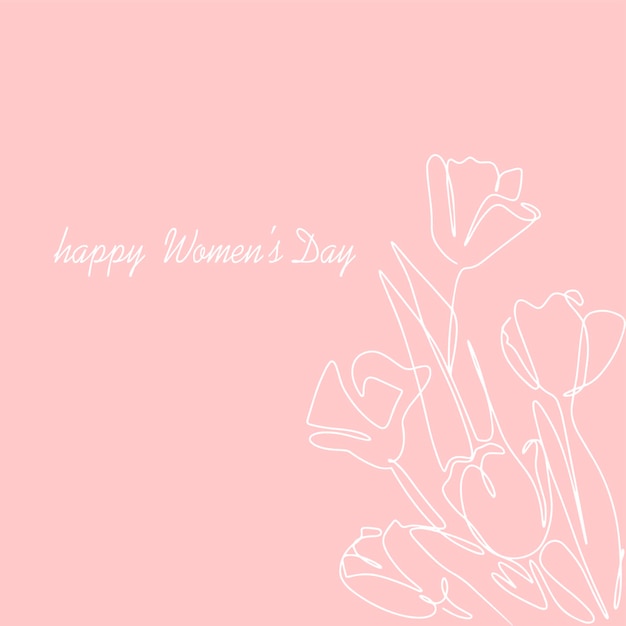 Bannerpostcard with International Women's Day Pink color illustration with flowers