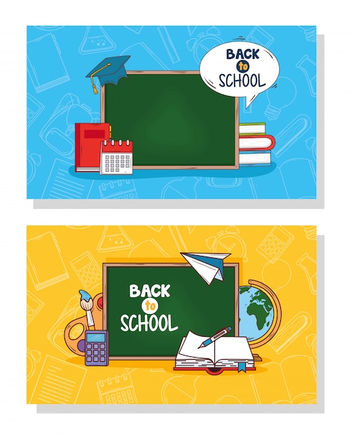 Banners of back to school, and supplies education