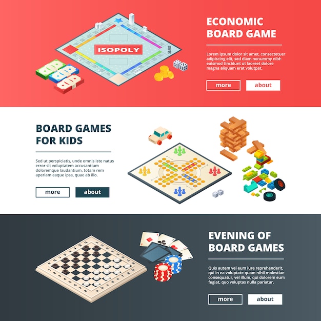 Banners  board games.  horizontal banners with various concept  of board games