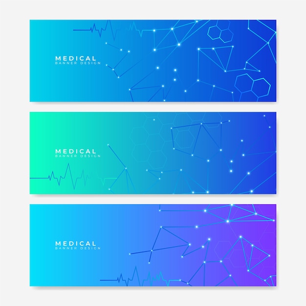 Vector banners design template and headers for site with molecular structures. abstract medical vector background. science, medicine and innovation technology concept. decoration website and other ideas.