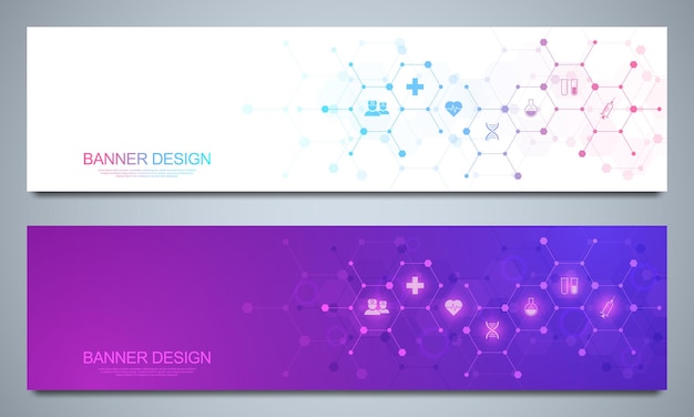 Banners design template for healthcare and medical decoration with flat icons and symbols