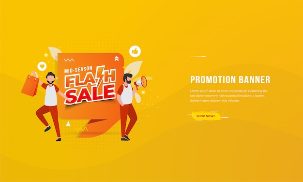 Banners for e-commerce promotions with mid-season flash sale illustration concept