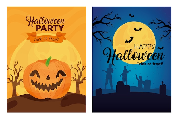 Banners of happy halloween with decoration illustration