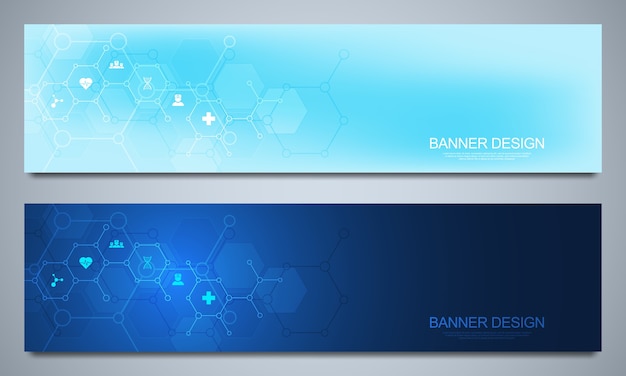 Banners for healthcare and medical decoration with flat icons and symbols