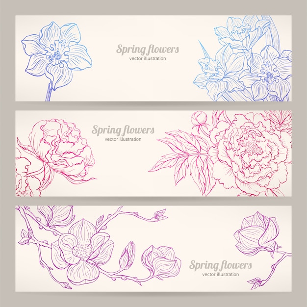 Vector banners met handgetekende bloemen