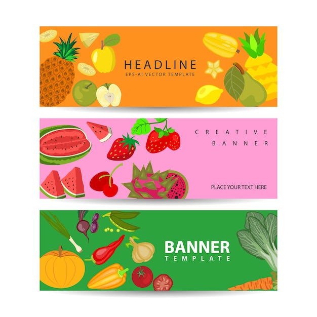 Vector banners met tropische vruchten achtergrond vectorillustratie