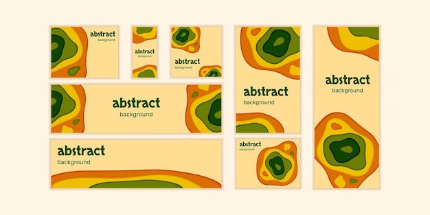Banners paper cut Vector Abstract Autumn backgrounds with shapes in yellow orange green colors Design for decoration business presentation posters prints cover landing card web banners