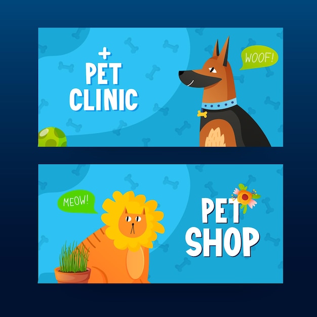 banners set for pet clinic or shop with a dog and a cat