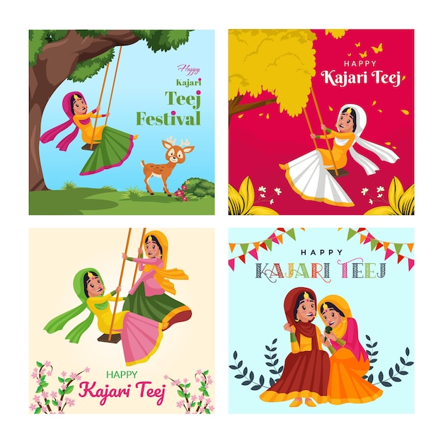 Vector banners set van happy kajari teej indian festival poster