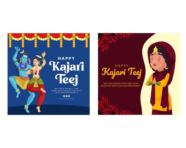 Vector banners set van happy kajari teej indian festival