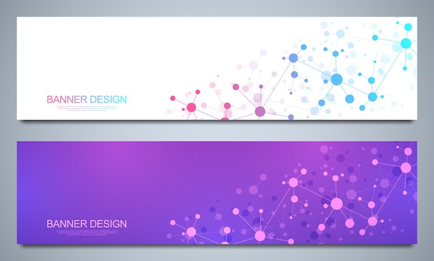 Banners  template with molecular structures and neural network.