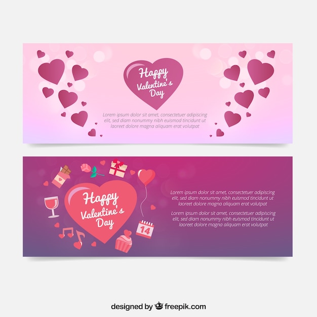 Vector banners van de harten van de valentijnskaart