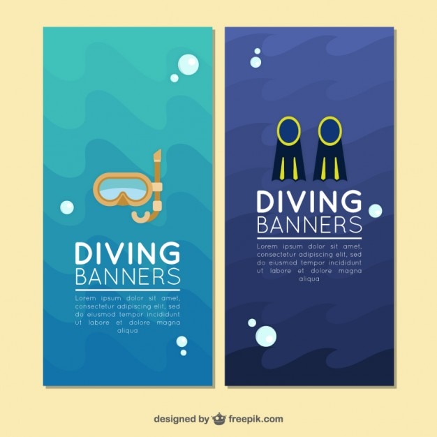 Vector banners with goggles and flippers