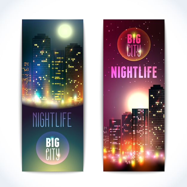 Vector banners with night city scenes